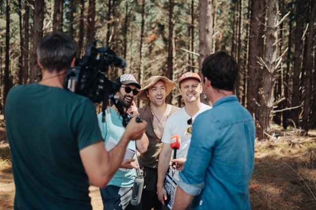 Cast being interviewed by Seven Sharp on the set of Baelin's Route