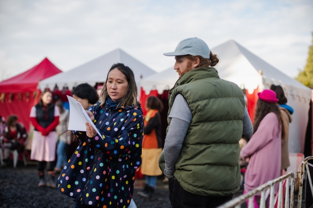 Director Roseanne Liang on the set of Creamerie 